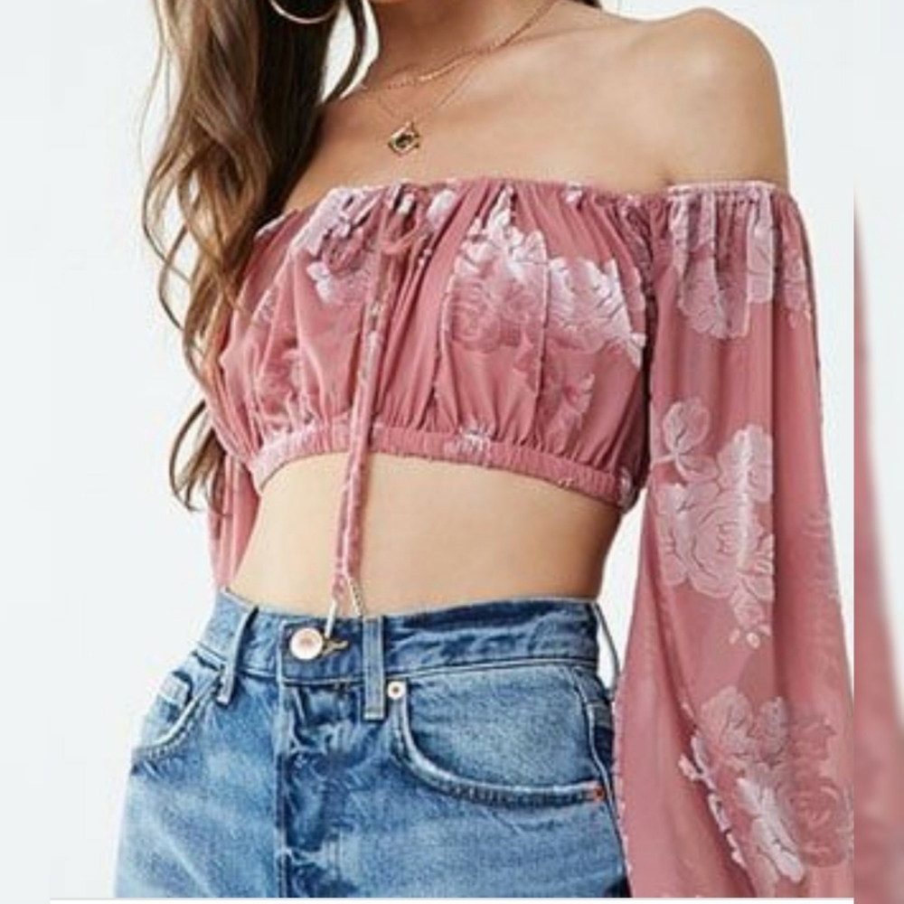 Burnout Off-the-Shoulder Crop Top